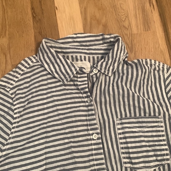 CASLON Striped Long Sleeve Collared Button Down Blouse Blue and White Women’s S - Picture 3 of 12